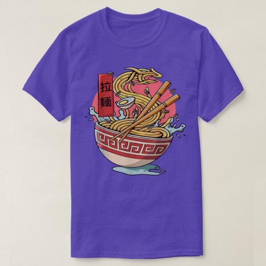 ドラゴンおもしろい怪獣ラーメン日本麺料理 Tシャツ (デザイン正面)