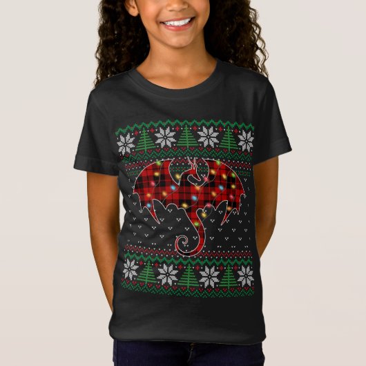 ドラゴンおもしろい醜いセーターChristmas Lights Dragon Tシャツ (正面)