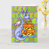 ドラゴンおよびお誕生日ケーキ カード (黄色い花)