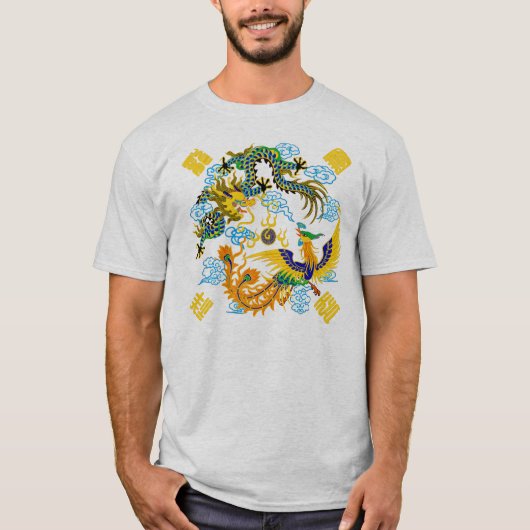 ドラゴンおよびフェニックスの中国人の芸術 Tシャツ (正面)