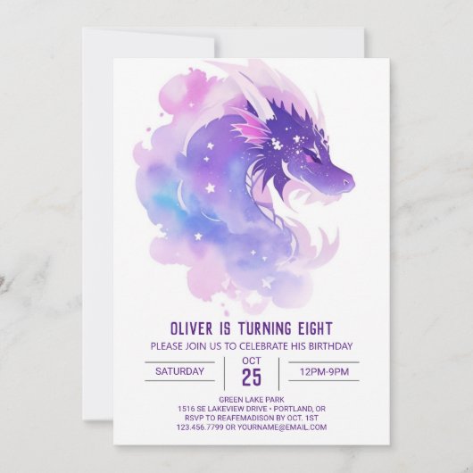 ドラゴンお洒落の魅惑の誕生日 招待状 (正面)