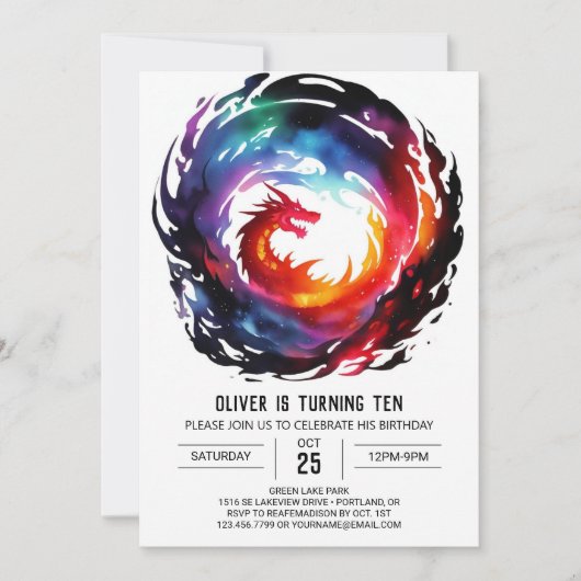 ドラゴンお洒落アドベンチャー誕生日 招待状 (正面)