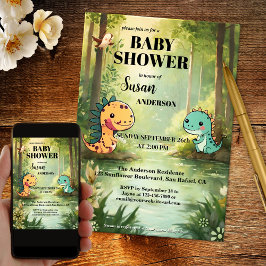 ドラゴンお洒落ジャングル赤ちゃんシャワー 招待状