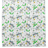 ドラゴンお洒落ハエとタンポポの手描き シャワーカーテン (正面)