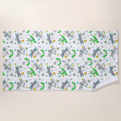 ドラゴンお洒落ハエとタンポポの手描き ビーチタオル (正面)