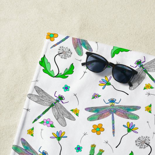 ドラゴンお洒落ハエとタンポポの手描き ビーチタオル (インサイチュ)
