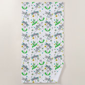 ドラゴンお洒落ハエとタンポポの手描き ビーチタオル (正面)