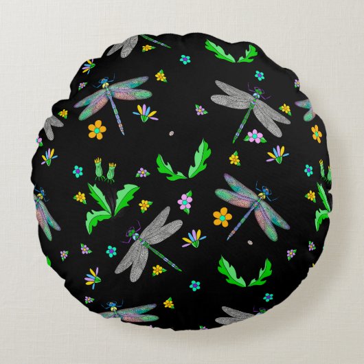 ドラゴンお洒落ハエとタンポポの手描き ラウンドクッション (正面)