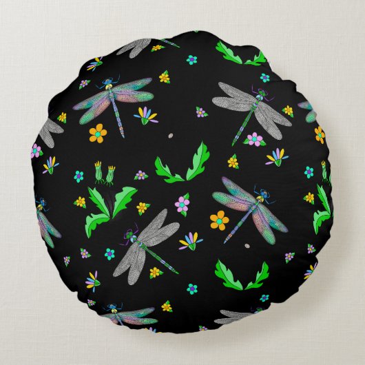 ドラゴンお洒落ハエとタンポポの手描き ラウンドクッション (裏面)