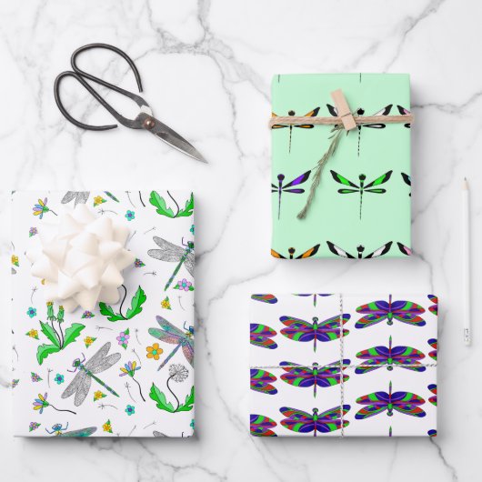 ドラゴンお洒落ハエとタンポポの手描き ラッピングペーパーシート (正面)