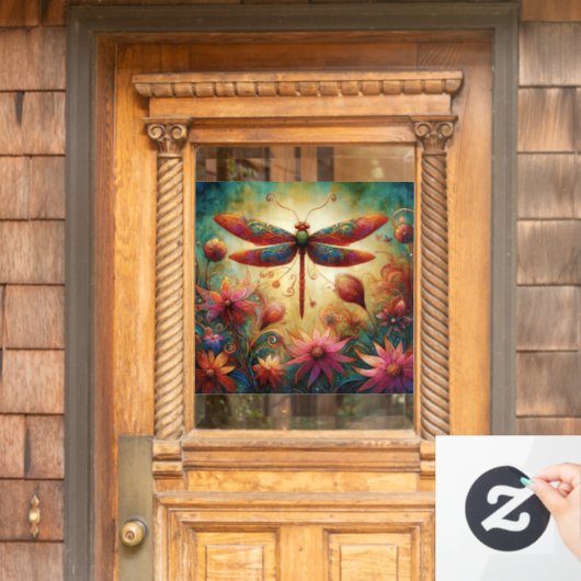 ドラゴンお洒落フライフローラ抽象芸術アートティール(緑がかった色)ピンク ウィンドウサイン (ホームデコレーション)