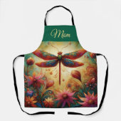 ドラゴンお洒落フライフローラ抽象芸術アートティール(緑がかった色)ピンク エプロン (正面)