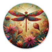 ドラゴンお洒落フライフローラ抽象芸術アートティール（緑がかった色）ピンク セラミックノブ (正面)