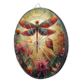 ドラゴンお洒落フライフローラ抽象芸術アートティール（緑がかった色）ピンク ダーツボード (正面右)