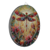 ドラゴンお洒落フライフローラ抽象芸術アートティール（緑がかった色）ピンク ダーツボード (正面左)