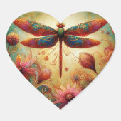 ドラゴンお洒落フライフローラ抽象芸術アートティール（緑がかった色）ピンク ハートシール (正面)