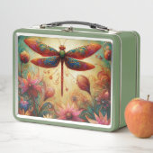 ドラゴンお洒落フライフローラ抽象芸術アートティール(緑がかった色)ピンク メタルランチボックス (インサイチュ)