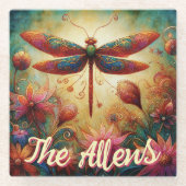 ドラゴンお洒落フライフローラ抽象芸術パーソナライズされた ガラスコースター (正面)