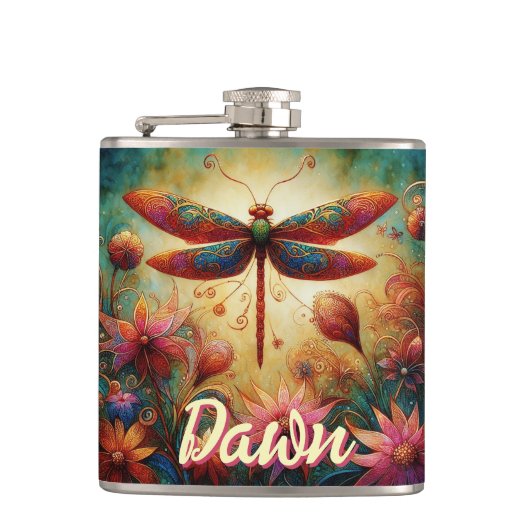 ドラゴンお洒落フライフローラ抽象芸術パーソナライズされた フラスク (正面)