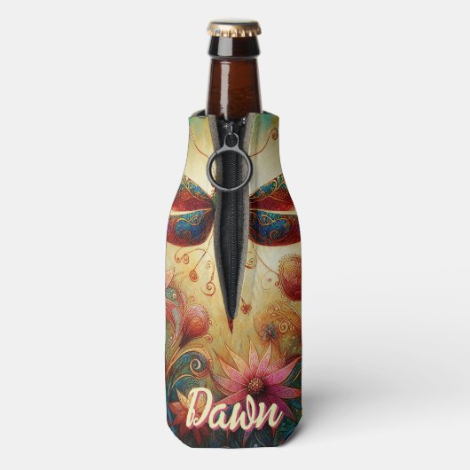 ドラゴンお洒落フライフローラ抽象芸術パーソナライズされた ボトルクーラー (ボトル裏面)