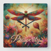 ドラゴンお洒落フライフローラ抽象芸術芸術の繁栄 スクエア壁時計 (正面)