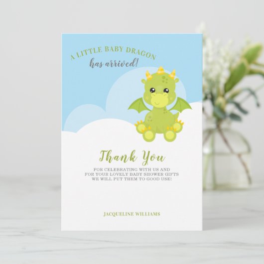 ドラゴンお洒落男の赤ちゃんシャワーサンキューカード サンキューカード (スタンド正面)