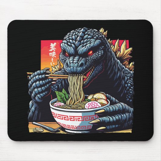 ドラゴンがラーメンを食べている マウスパッド (正面)