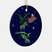 ドラゴンが付いているサンタのそり セラミックオーナメント (右)