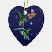 ドラゴンが付いているサンタのそり セラミックオーナメント (左)