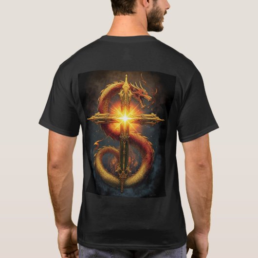 ドラゴンが巻き付いた力強いディテールデザイン Tシャツ (裏面)