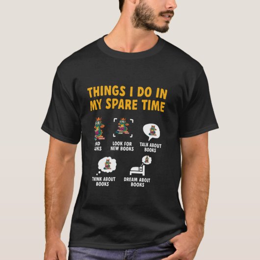 ドラゴンが本を読むヒマな時間の過ごし方 本  Tシャツ (正面)