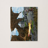 ドラゴンが炎を吐く騎士の戦い城 ジグソーパズル (縦)