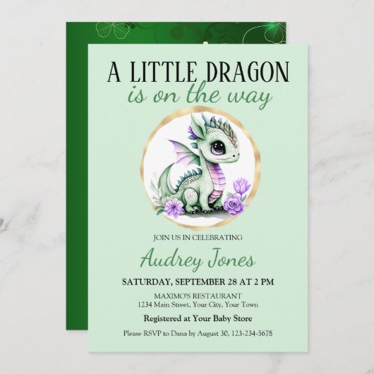 ドラゴンが産まれてくるよ!ベイビーシャワー 招待状 (正面/裏面)
