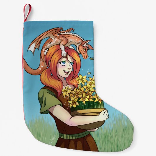 ドラゴンで花を集める スモールクリスマスストッキング (正面)
