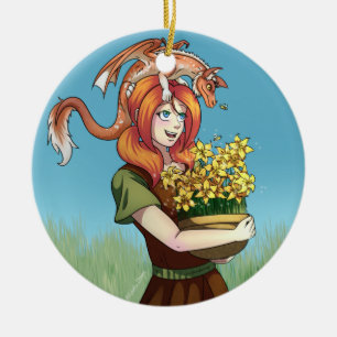 ドラゴンで花を集める セラミックオーナメント