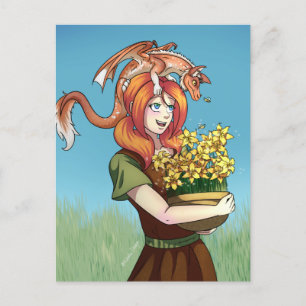 ドラゴンで花を集める ポストカード