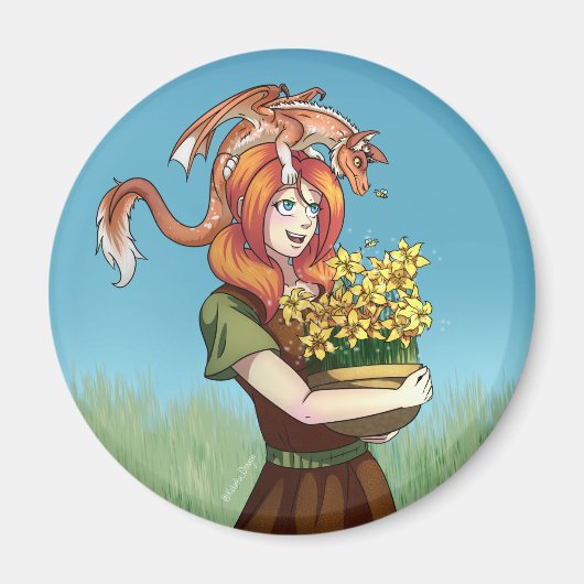ドラゴンで花を集める マグネット (正面)