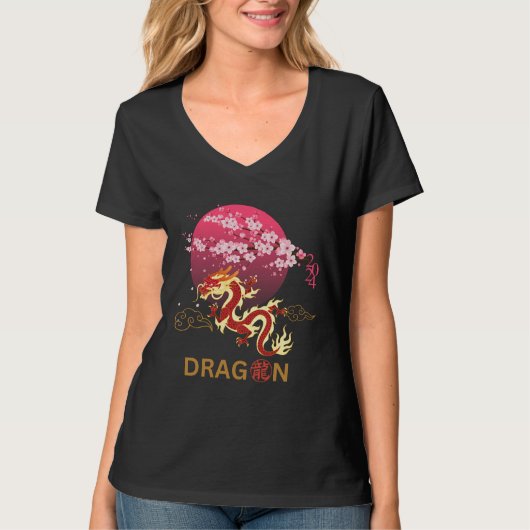 ドラゴンとさくらんぼの花 Tシャツ (正面)