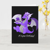 ドラゴンとケーキ誕生日カード カード (黄色い花)