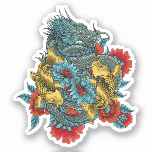 ドラゴンとコイ シール (正面)