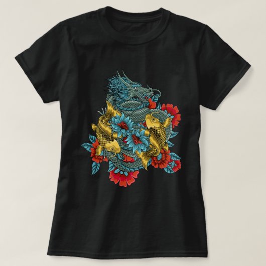 ドラゴンとコイ Tシャツ (デザイン正面)