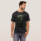 ドラゴンとセルフィーする黒猫が面白い Tシャツ (正面フル)