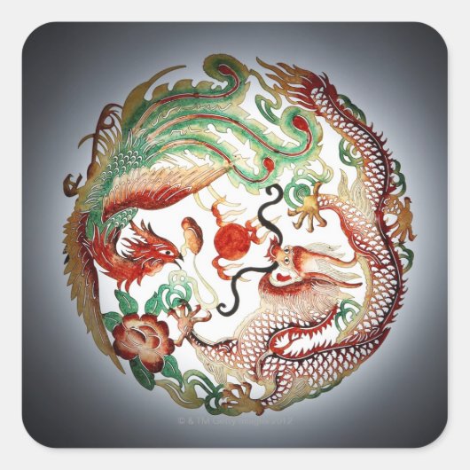 ドラゴンとフェニックスのステンシル スクエアシール (正面)