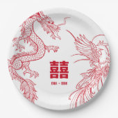 ドラゴンとフェニックスの衝突 |二重の幸せ ペーパープレート (正面)