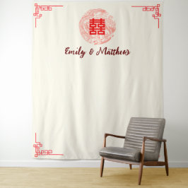 ドラゴンとフェニックス中国のレッド結婚の背景 タペストリー