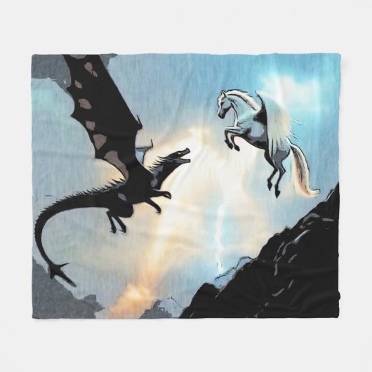 ドラゴンとペガサスの戦い フリースブランケット (正面(横))