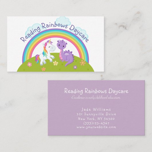 ドラゴンとユニコーンが虹の保育園の下 名刺 (正面/裏面)