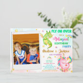 ドラゴンとユニコーンの誕生日の招待ボーイ&ガール 招待状 (スタンド正面)