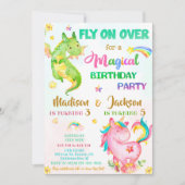 ドラゴンとユニコーンの誕生日の招待ボーイ&ガール 招待状 (正面)