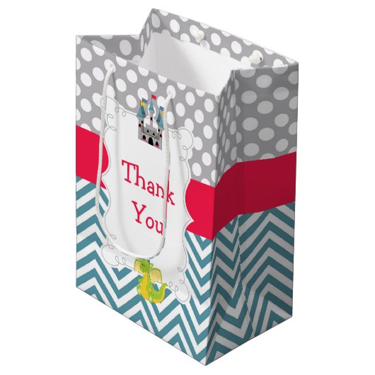 ドラゴンと城の誕生日パーティーありがとう ミディアムペーパーバッグ (正面アングル)